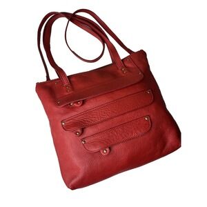 Vtg Regina Red Pebbled Soft Italian Leather Crossbody Bag Exterior Zippers Purse